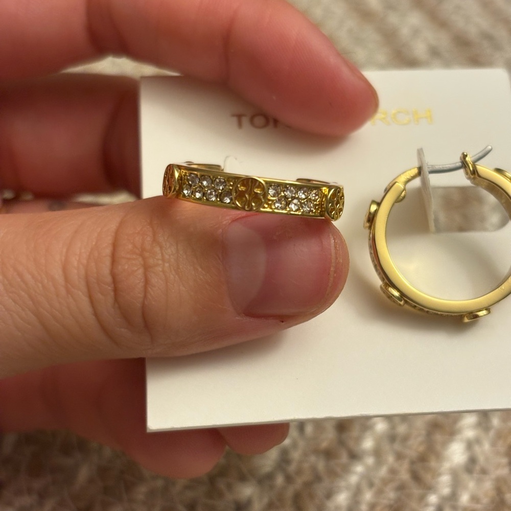 Tory Burch Gold Embellished Hoop Earrings - Picture 4 of 10